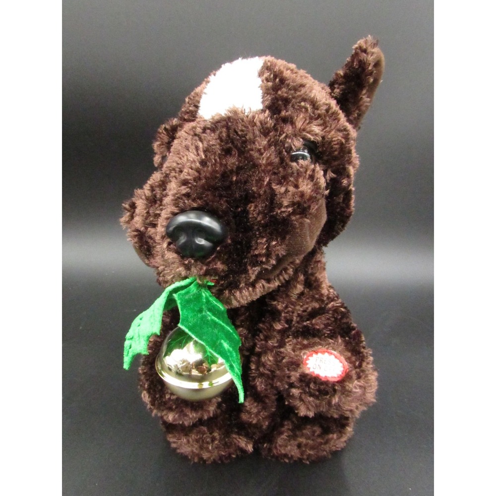 Dan Dee Singing Musical Christmas Dog Brown With Holly and Bell Works Video